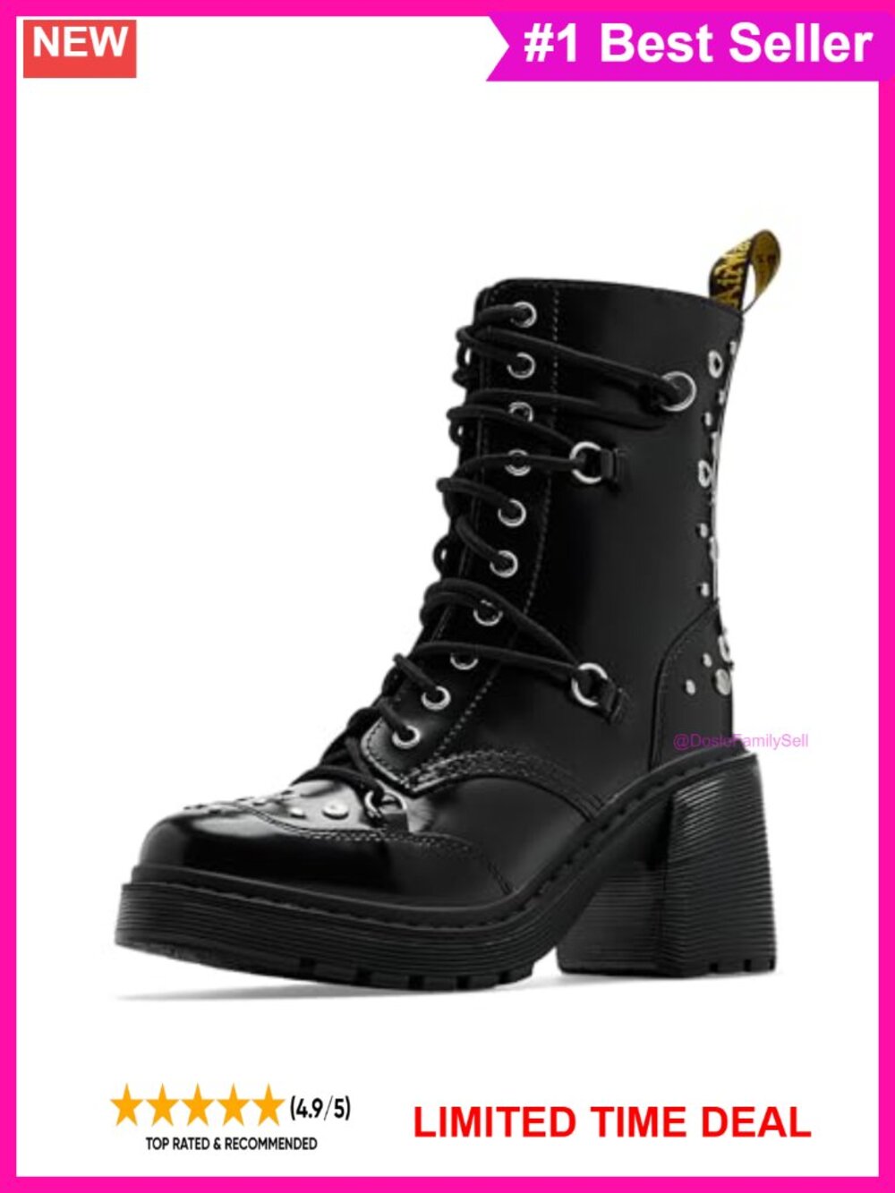 Dr. Martens Chesney Hardware Leather Combat Boots Zip Harness Mid-Calf